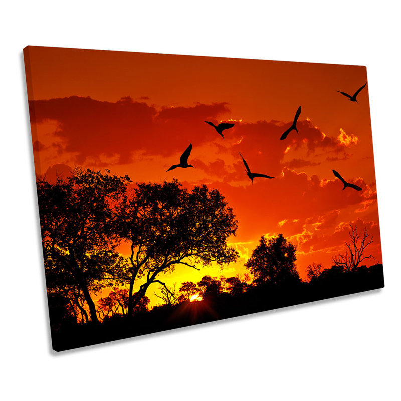 Africa Sunset Orange Birds - Wrapped Canvas Print, 30.5cm H x 45.7cm W x 2cm D