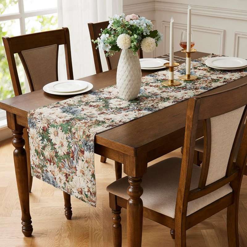 Luxury 96 Inch Extra Long Floral Table Runner With Rose Flower Design For Easter, Thanksgiving, Or Christmas Table Decor