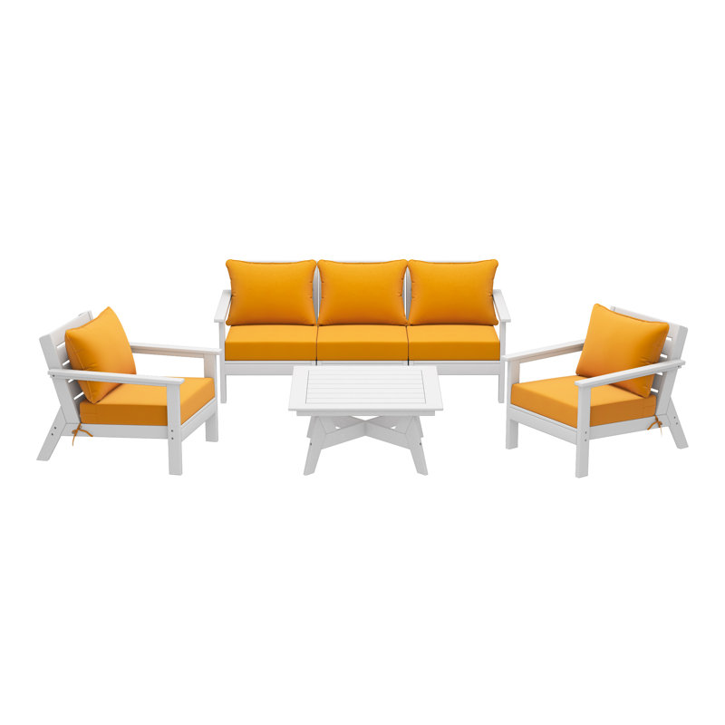6-Piece Deep Seating Set, White, Yellow