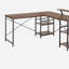 Bureau industriel en L avec tablettes de rangement, noyer