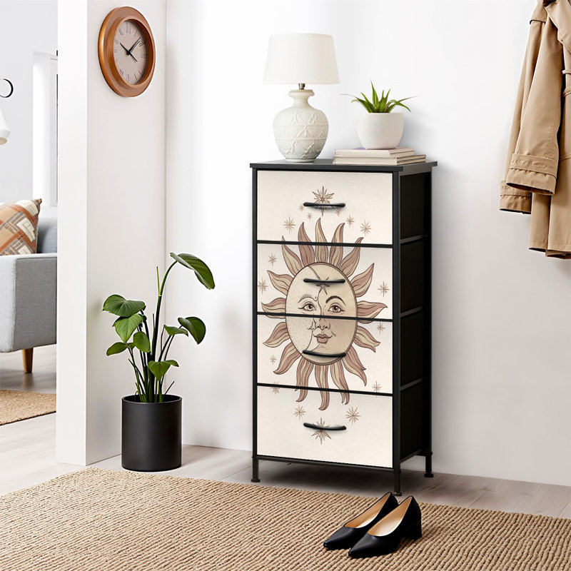 4 Drawer Dresser for Bedroom, Narrow Chest of Drawers, Wooden Top and Study Iron Frame 18"x37.5"-(WxH)