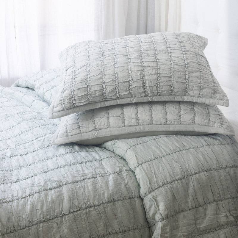 Couette King à motif de verre de mer froncé, King Quilt, Green