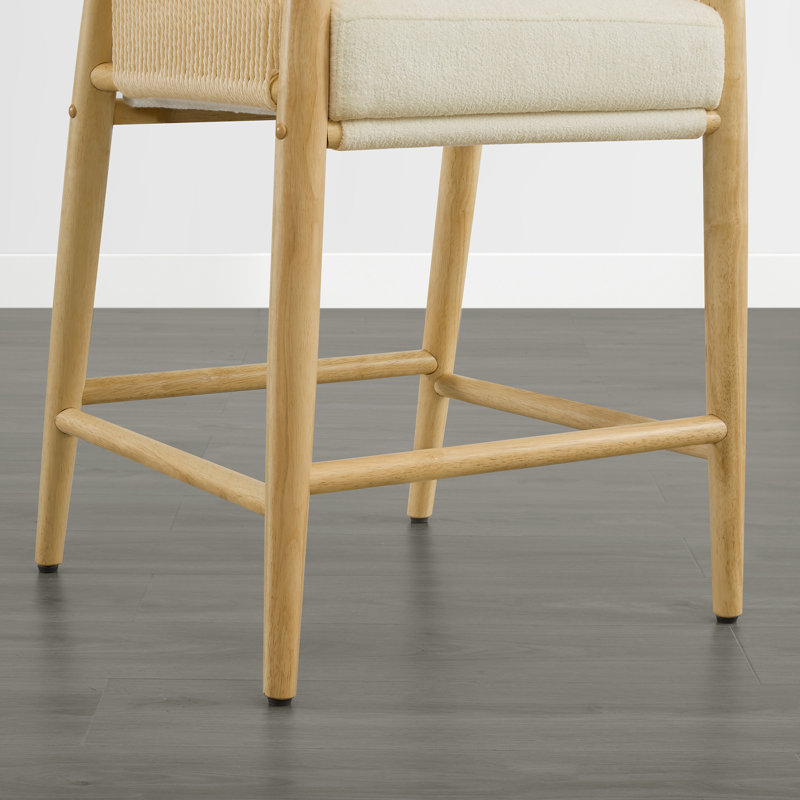 Upholstered Counter Stools with Hand-Woven Rope Arms, Cream