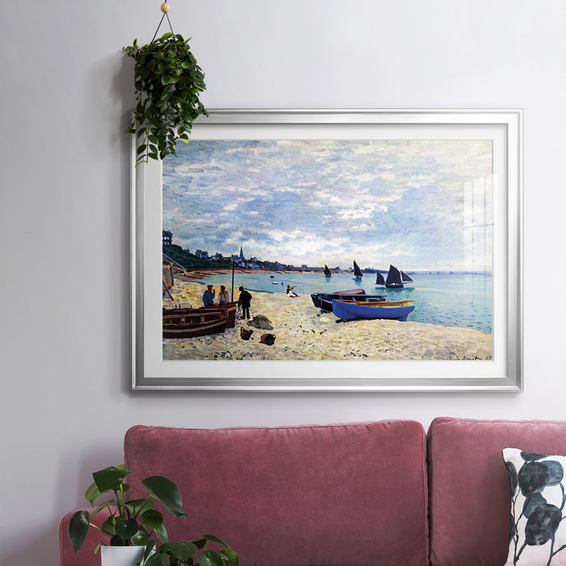 «The Beach At Sainte Adresse # 2», reproduction encadrée sur papier par Claude Monet, Argent, H 15 po x l 21 po x P 1,5 po