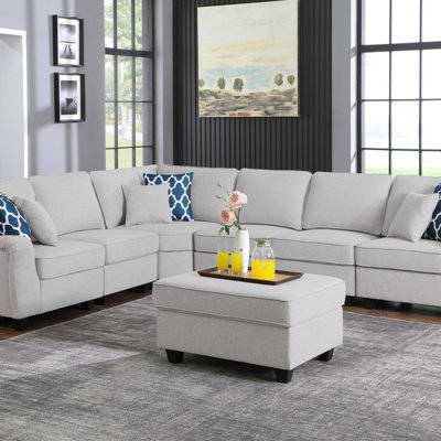 Canapé modulaire en L avec repose-pieds 7 pièces Linen