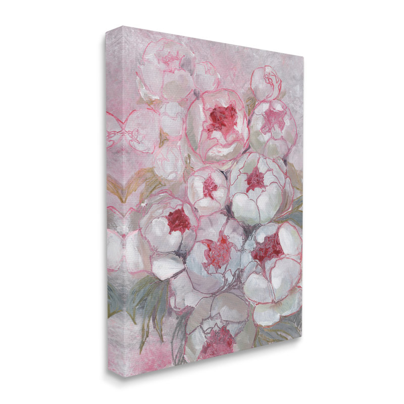«Blue Outline Peony Blooms Abstract Floater Canvas» par Blursbyai, H 20 po x l 16 po x P 1,5 po, Toile tendue