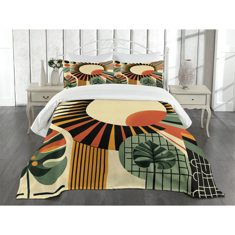 King Size Beige Burnt Orange Black Quilted Bedspread Set