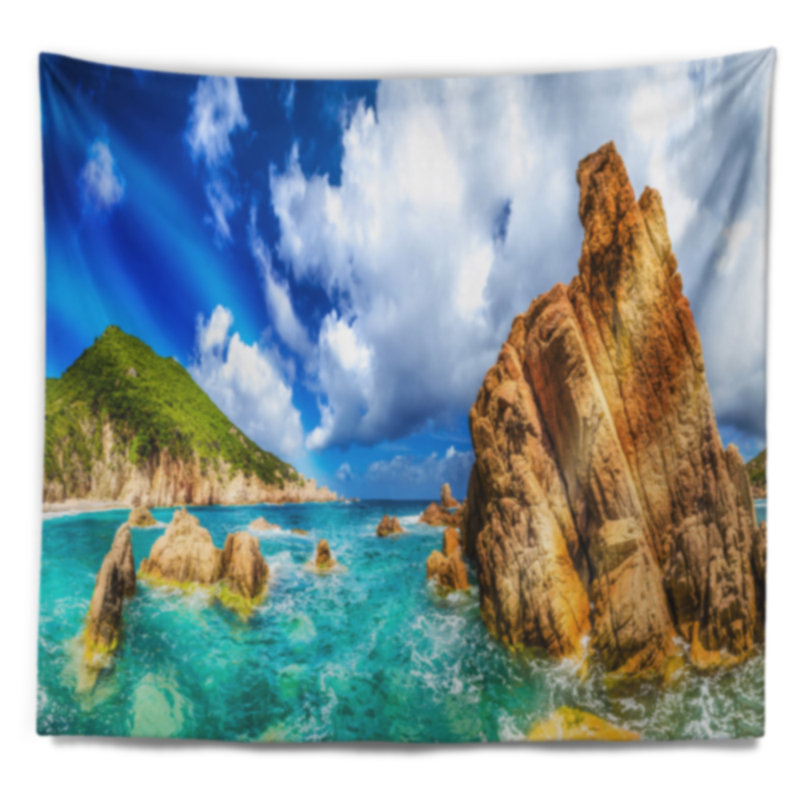 Tapisserie en polyester avec accessoires suspendus en polyester mer mer de paradiso et fermeture costa, H 68 po x l 80 po