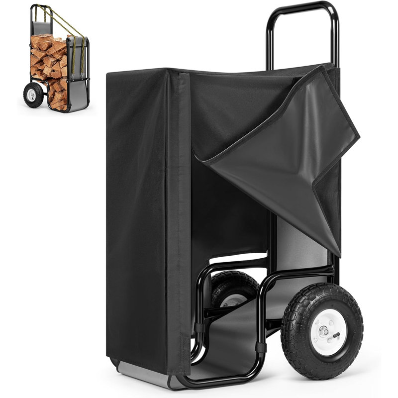 Chariot à bûches de bois de chauffage en acier robuste avec capacité de 250 lb avec couvercle