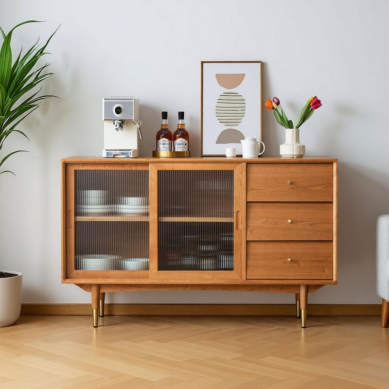 Solid wood multi-functional storage sideboard, 33.46" H x 55.11" W x 15.74" D