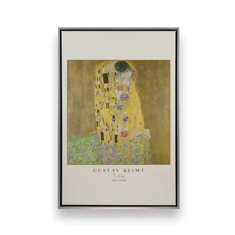 Le baiser par Gustav Klimt v3, Cadre flottant en chrome poli, H 48,75 po x l 32,75 po