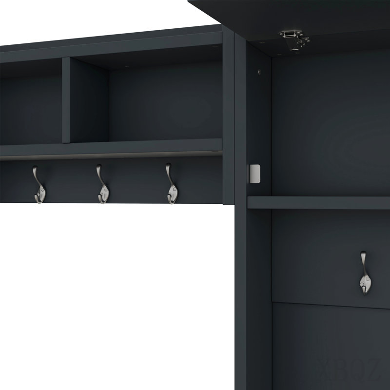 Portemanteau amovible 4 en 1 avec rangement et 7 crochets, portemanteau multifonctionnel avec tiroirs de rangement et armoire, banc à chaussures bleu antique pour le vestibule