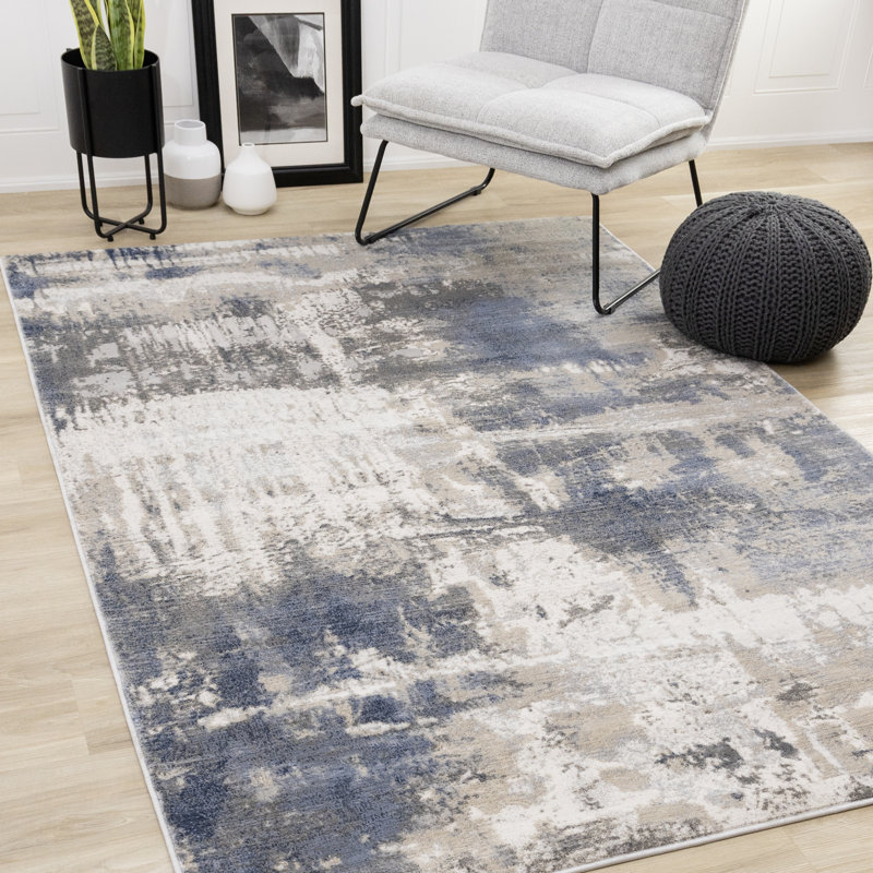 Tapis bleu / beige Trinesha, Rectangle 7 pi 10 po x 10 pi 6 po