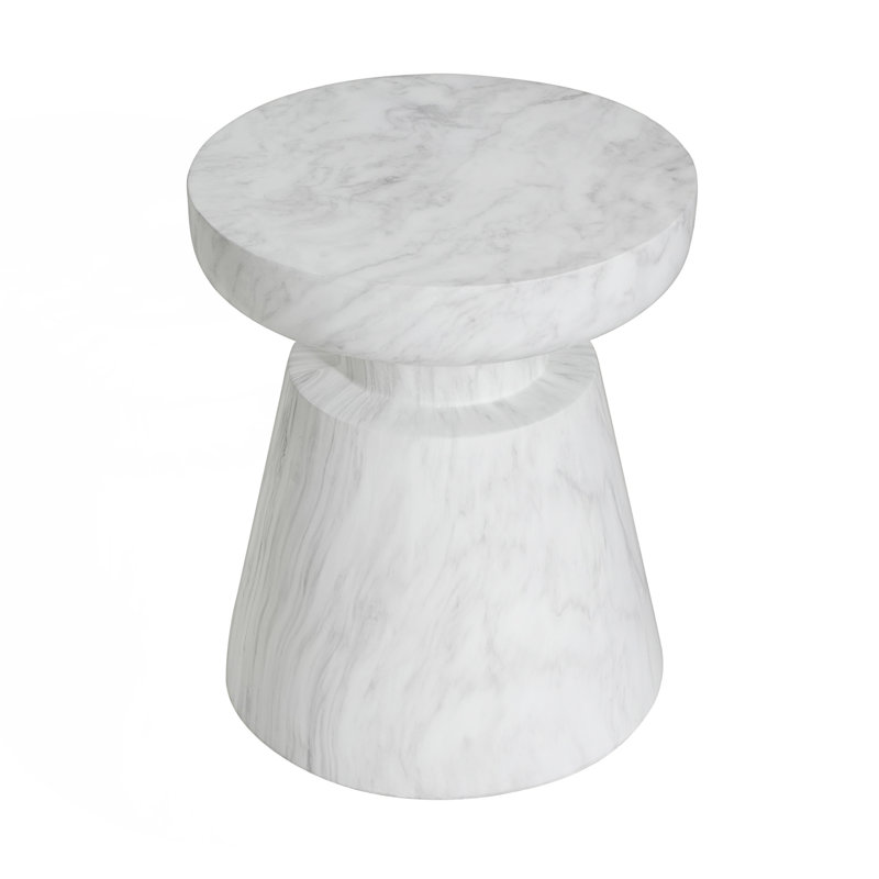 Outdoor Travertine Side Table, Patio Table, 18.05" H x 15.05" W x 15.05" D, White
