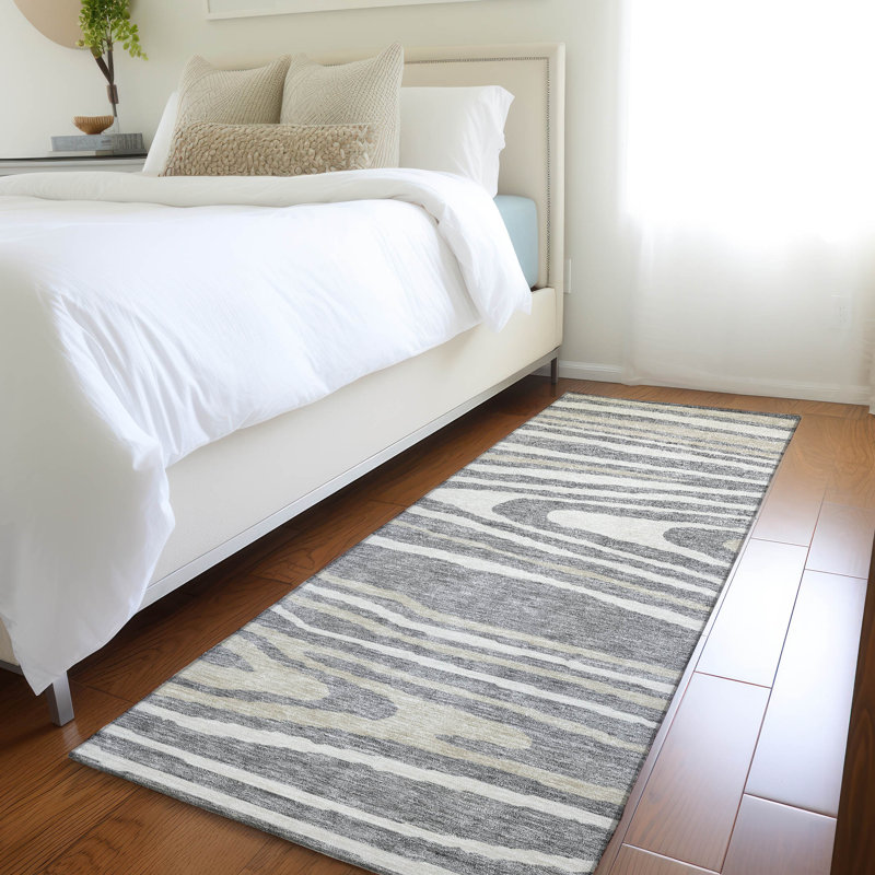 Tapis gris Prisco lavable à la machine de qualité supérieure, Tapis de couloir 2 pi 3 po x 7 pi 6 po