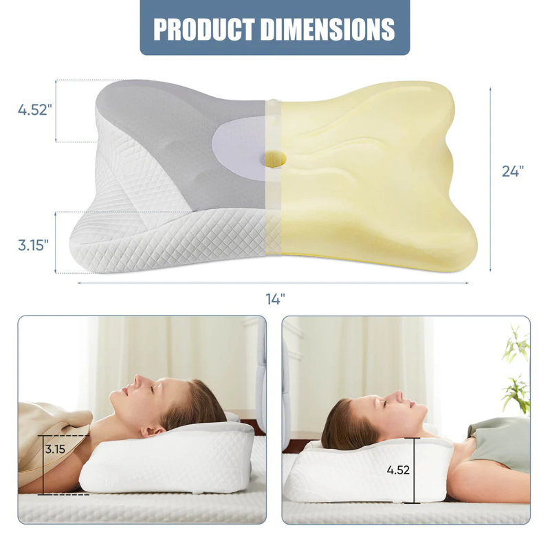 Midlothian Neck Pillow, Contour Memory Foampillow Shoulder Support Pain Relief for Side Back Stomach Sleepers, Gray