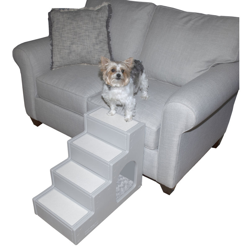 Essential Grey 4-Step Pet Stairs with Cozy Den