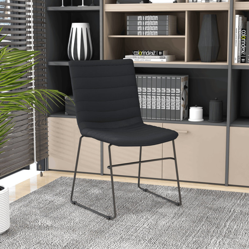 Lagan Leather/Polyester Office Guest Chair – Ergonomic Desk & Conference Seating with Stainless Steel Base, Fixed Arms & Lumbar Support