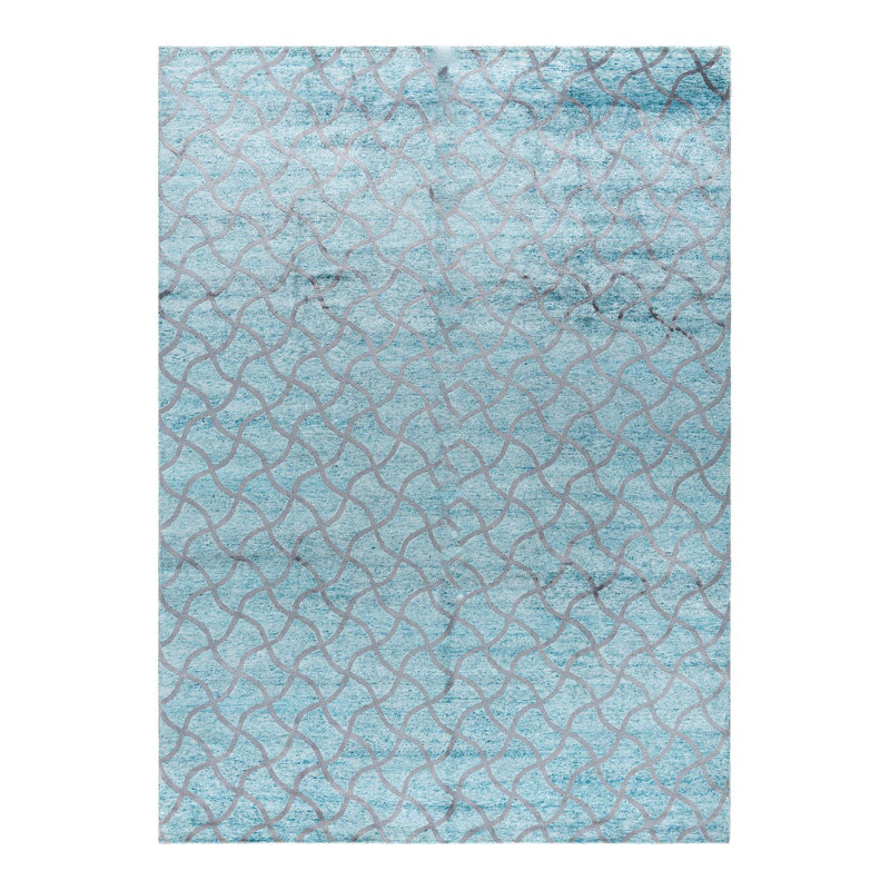 Green Hand-Knotted Silk Rectangular 9' x 12' Area Rug