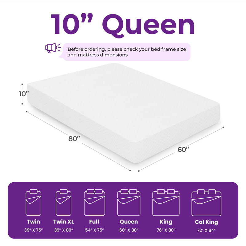10" Medium Memory Foam Mattress, Queen