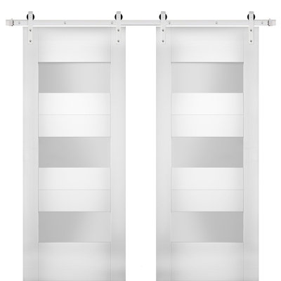 Modern Double Barn Door Sete 6003 13FT Rail Track Set Solid Panel Interior Doors-72" x 96" (2* 36x96)-Silver Rail
