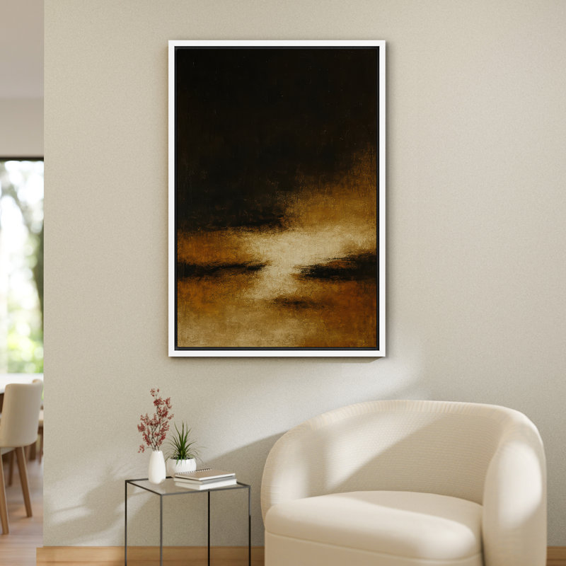 Reproduction de paysage abstrait foncé encadré sur toile pour décor de salon, H 24 po x l 16 po, Blanc, Cadre flottant
