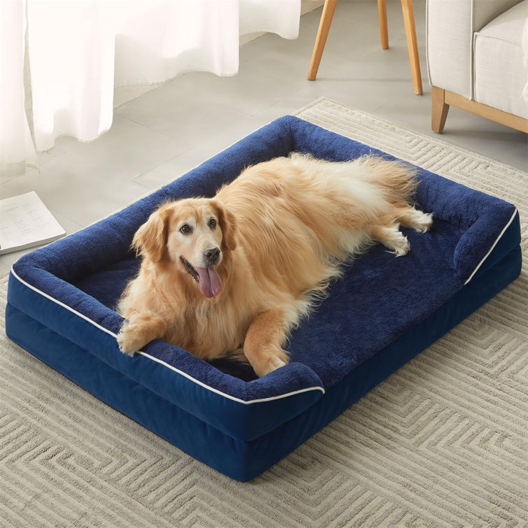 Large Orthopedic Dog Bed for Medium, Large and Extra Large Dogs, Egg-Crate  Foam Pet Bed Mat with Rose Plush Removable Cover, Waterproof Lining, and
