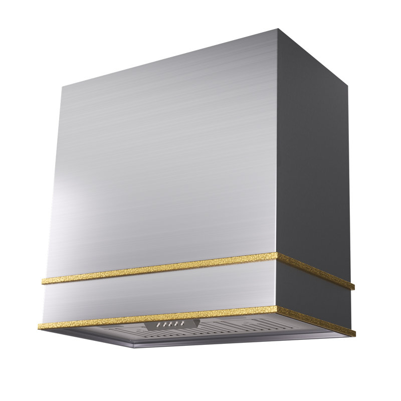 30" Stainless Steel Wall Mounted Range Hood with Gold Accents