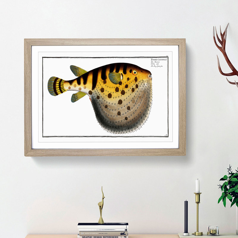 Pufferfish by M.E. Bloch - Framed Print, 48cm H x 65cm W x 2cm D, Oak Framed