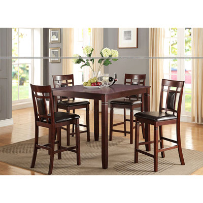 5 pièces de salle à manger à hauteur de comptoir en brun foncé - 4 chaises de table rembourrées modernes