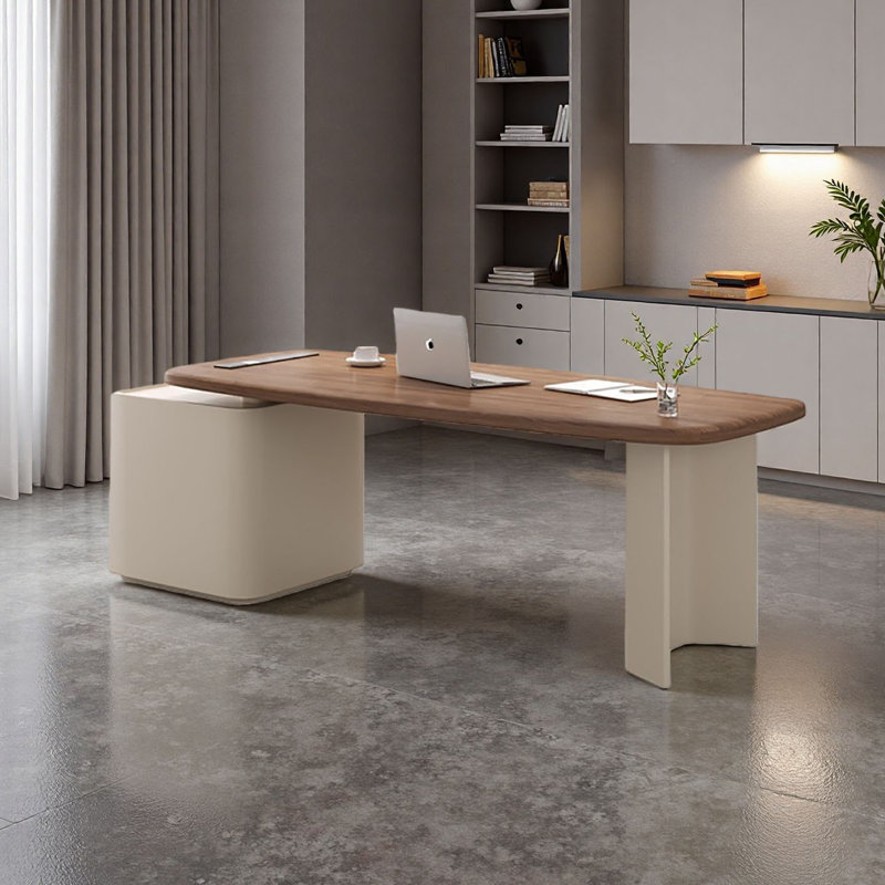 Bureau moderne en noyer crème, H 29,5 po x l 63 po x P 27,6 po
