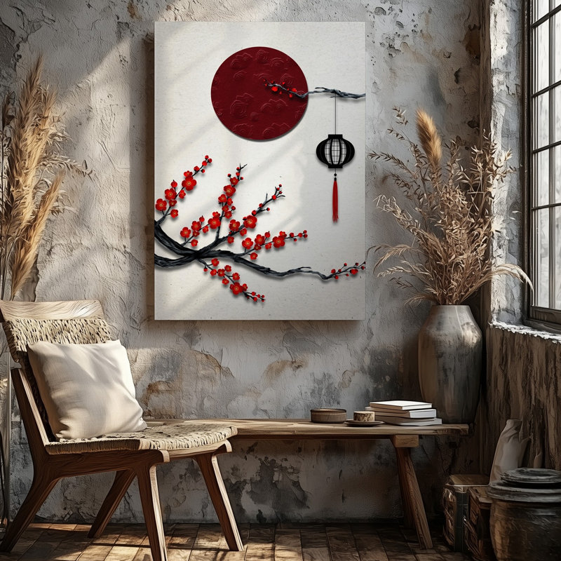 Toile, une branche d'arbre noir solitaire élégamment torsadée s'étire sur un art mural texturé blanc cassé orné d'une toile murale vibrante