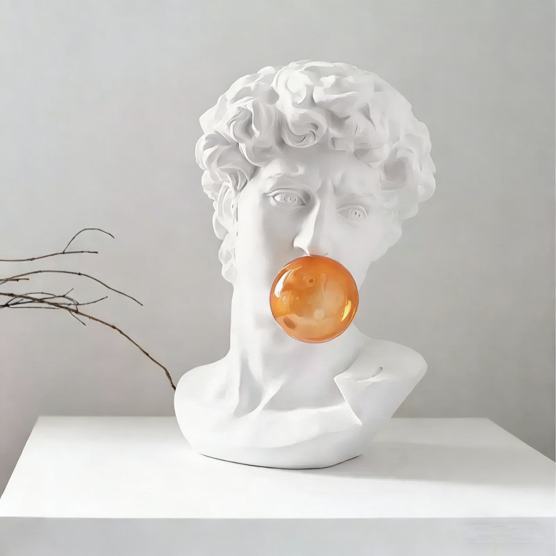 Sculpture Nordic Minimalist, Orange / blanc, 11.02" H x 7.48" W x 6.69" D