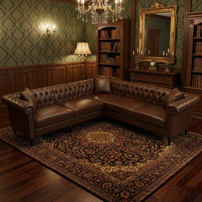 99.5" Modern Chesterfield L-Shaped Sectional Sofa, 5-Seater Tufted Faux Leather Couch with Rolled Arms and Nailhead Trim