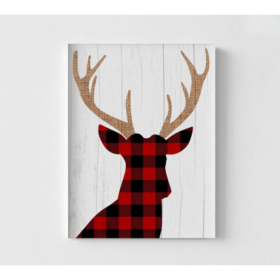 Renne imprimé à carreaux rouges de Noël, art mural, cerf, Rudolph, minimaliste moderne, affiche encadrée, décoration de chambre d'enfant