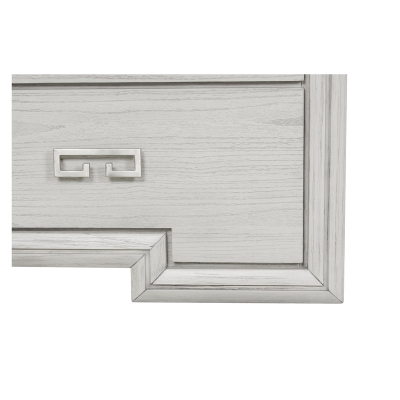 Commode rustique blanche de style transitionnel à 9 tiroirs avec miroir assorti, construction en bois massif et métal, tiroirs à queue d'aronde anglaise avec doublure en feutre et cèdre