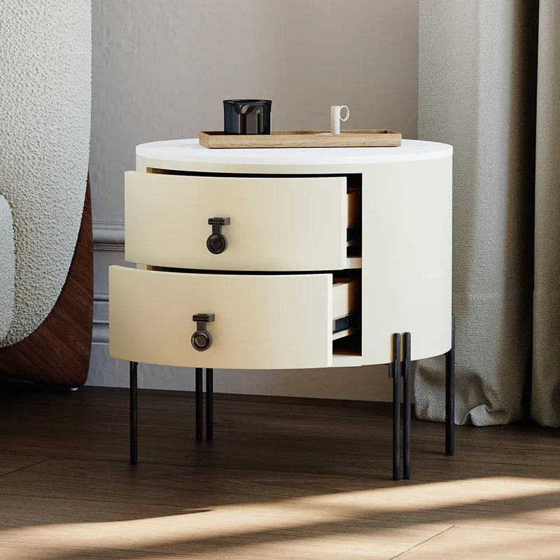 Table de chevet ronde 18 po avec deux tiroirs