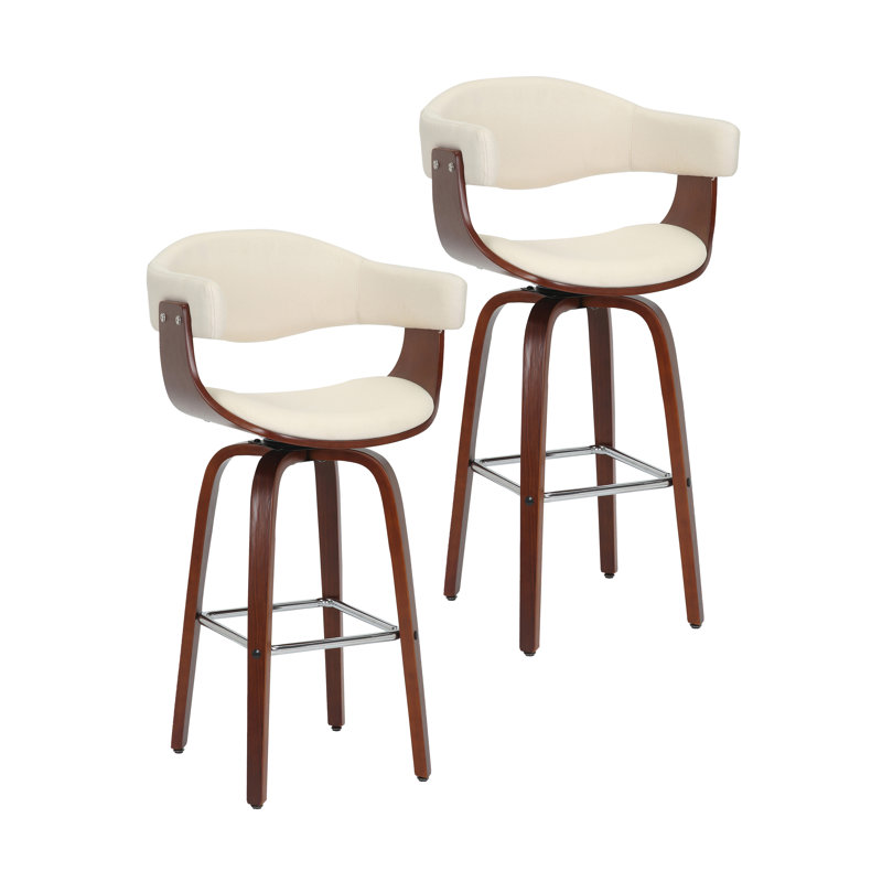 Keisha Swivel Fabric Mid-Century Stool, Bar Stool (29.53" Seat Height), Cream