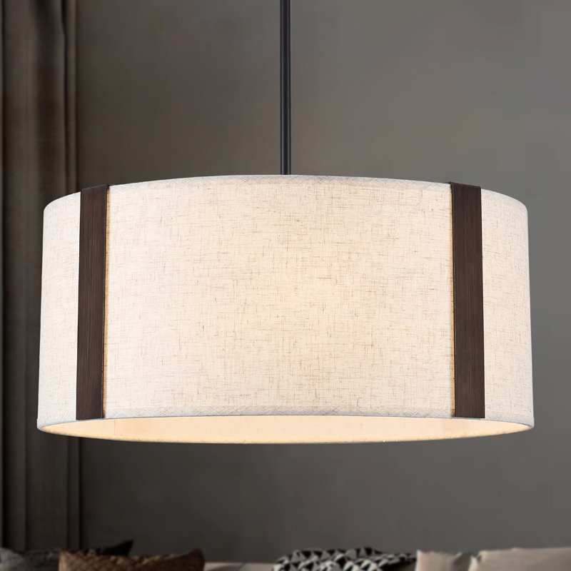 5-Light 20 Inch Farmhouse Dimmable Drum Chandelier Light Fixture With Fabric Shade For Dining Room Kitchen Living Room