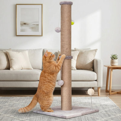 Grattoir pour chat 36 po avec arbre à griffes en corde de sisal naturel et jouet, gris