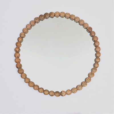 Miroir mural décoratif rond décoratif en forme de perles, cadre en bois, 32 po