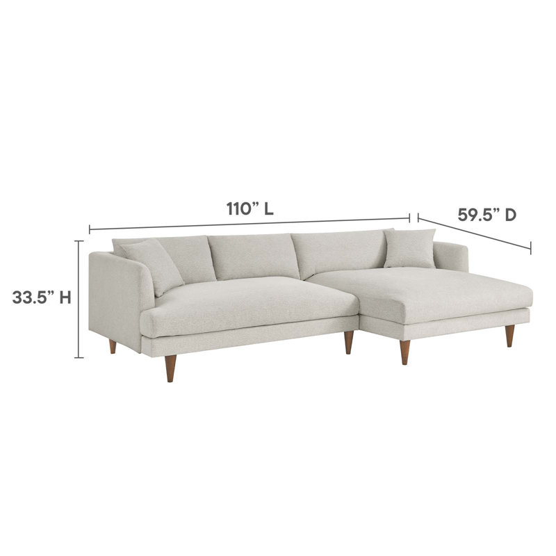 Modway Zoya 2 - Piece Upholstered Sectional, Right Hand Facing, Ivory 100% Polyester