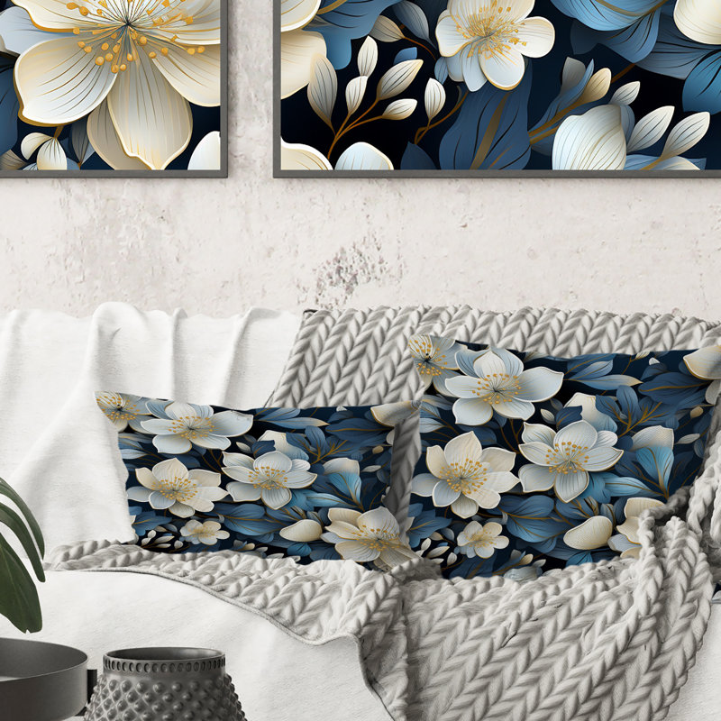 Coussin Artistic Blue Magnolia Essence Beauty, H 18 po x l 18 po