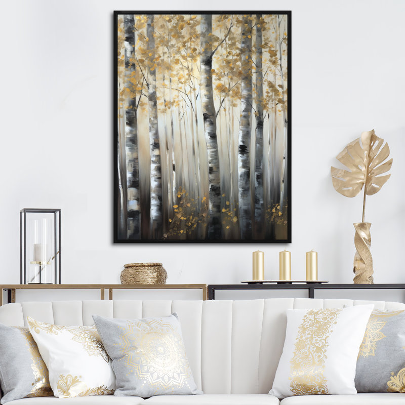 «Birch Tree Forest Wonderland V», reproduction sur toile, H 20 po x l 12 po, Cadre flottant noir