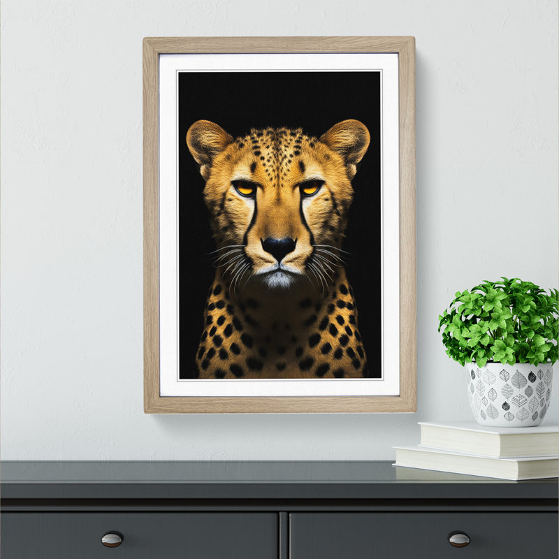 Cheetah Minimalism - Single Picture Frame Print on Wood, 34cm H x 25cm W x 2cm D, Oak 