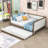 Full Size Linen Upholstered Daybed with Twin Trundle and Nailhead Decoration