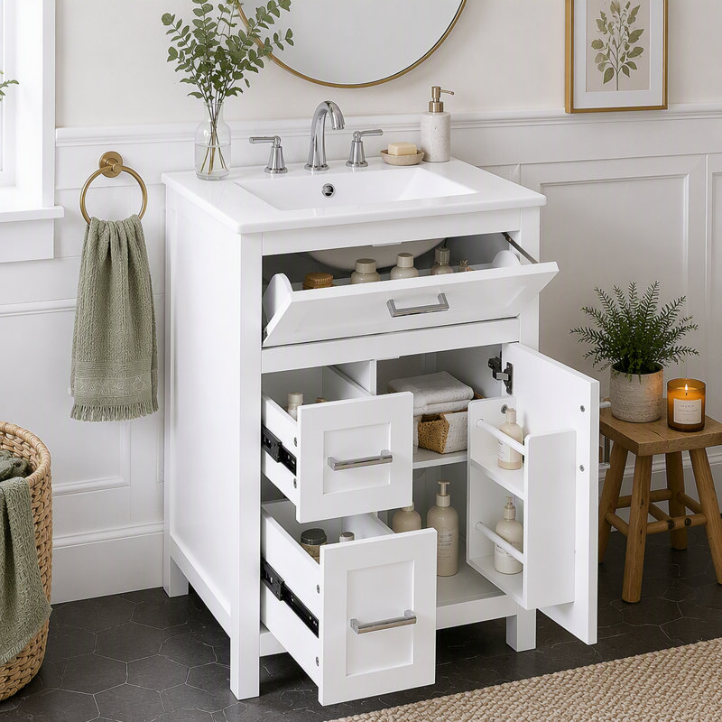 Freestanding Standard With Ceramic Top, Blanc