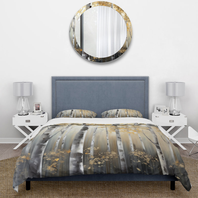 Birch Tree Dense Forest III BeddingMicrofiber / Polyester Duvet Cover Set, Queen Duvet Cover + 2 Standard Shams