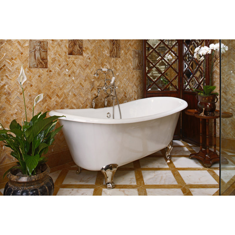 Edwardian™ Exposed 3 Handle Floor Mounted Clawfoot Tub Faucet, Satin Nickel