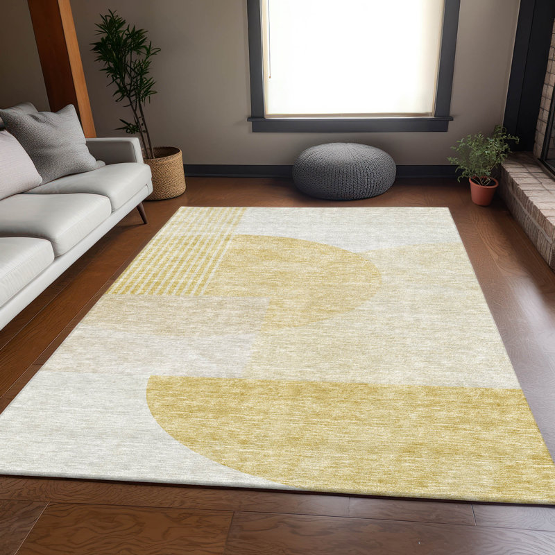 Premium Machine Washable Prisco Gold Rug, Rectangle 5' x 7'6"